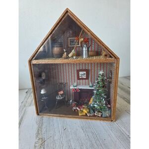 Vintage hanging‎ Xmas diorama tree chimney house unique miniature sounds